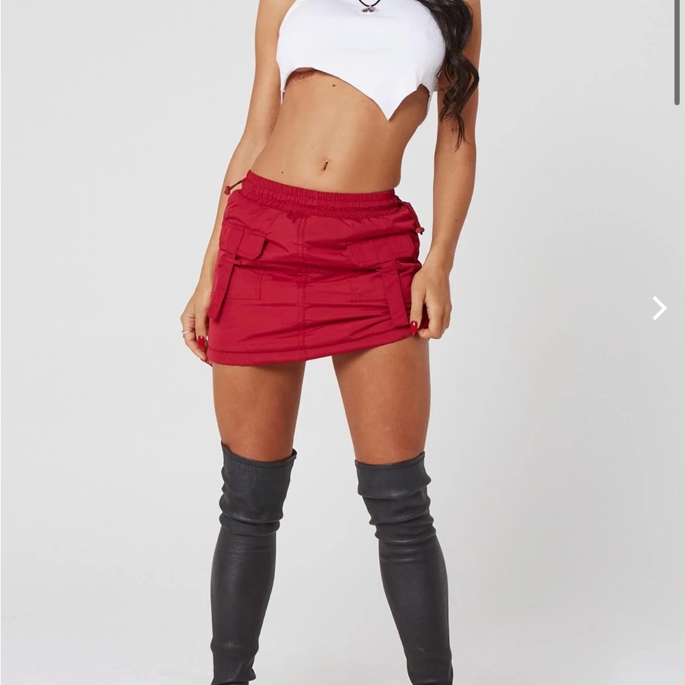 Cherry Red Puffer Toggle Mini Skirt